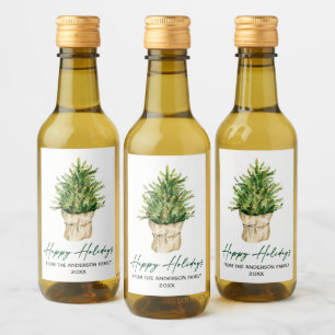 Minimale feestdag bij waterverf Boom Calligrafie-i Wijn Etiket