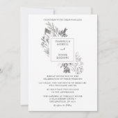 Minimale Floral Black & White Wedding Kaart (Voorkant)