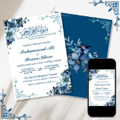 Minimale Floral Blauw Wit Bismillah Bruiloft Kaart