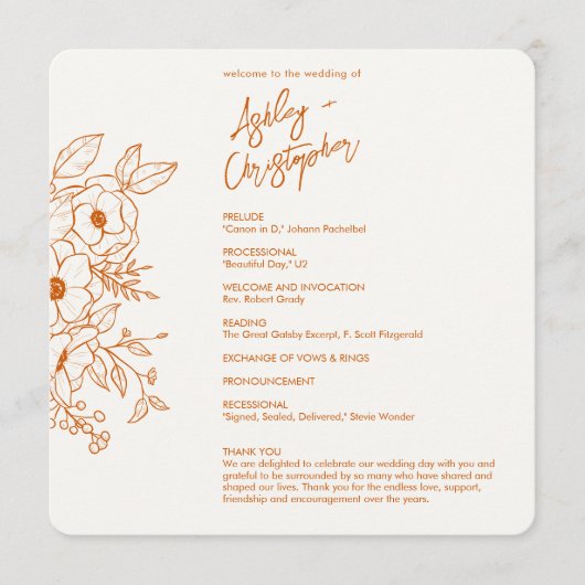 Minimale Floral Botani verbrande Sinaasappels brui Programma (Voorkant)