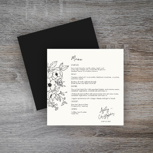 Minimale Floral Botanical Zwart op Witte Bruiloft Menu