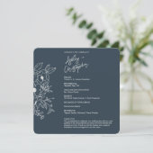 Minimale Floral Botanische Marine Blauwe Bruiloft Programma (Staand voorkant)