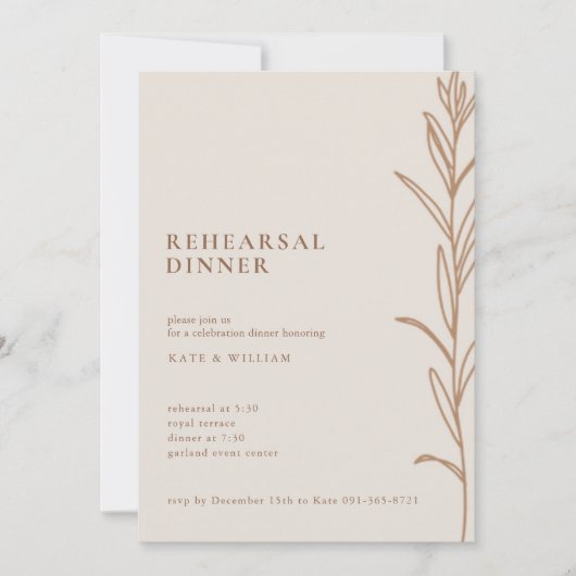 Minimale Floral Handmade Ivory Rehearsal Dinner Kaart (Voorkant)