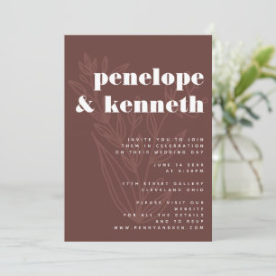 Minimale Floral Line Art Warm Rustic Wedding Kaart