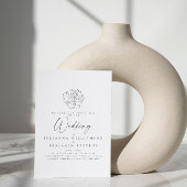 Minimale Floral Line Art White Script Wedding Kaart