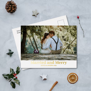 Minimale Folie Merry en getrouwde Pas getrouwd Fot Feestdagen Briefkaart
