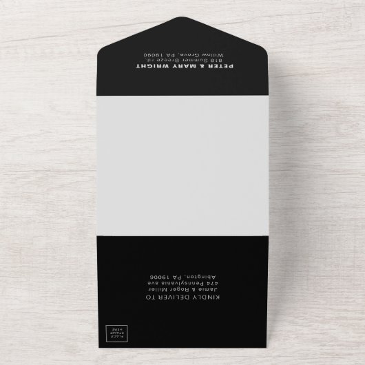 Minimale formale zwarte legant Mitzvah All In One Uitnodiging (Buitenkant)