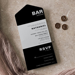 Minimale formale zwarte legant Mitzvah All In One Uitnodiging