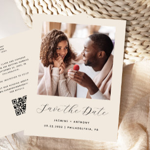 Minimale foto beige QR-code Sla de datum op Aankondigingskaart
