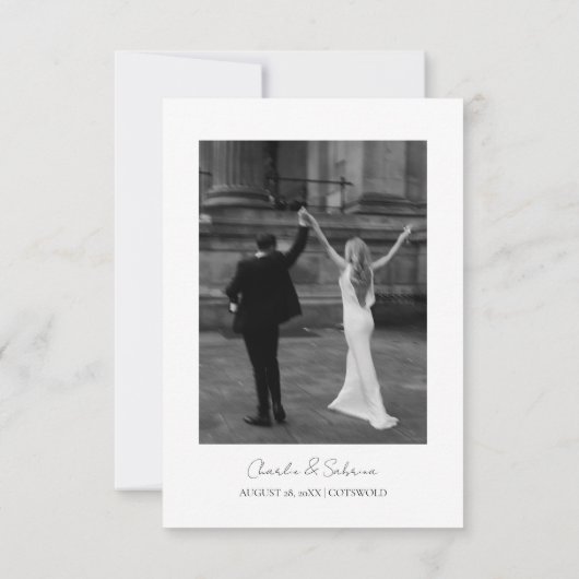 Minimale foto Bewaar de datum bruiloft uitnodiging (Achterkant)