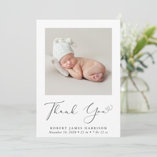 Minimale foto Dank u geboorteaankondiging (Staand voorkant)