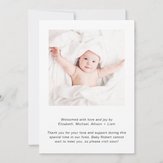 Minimale foto Dank u geboorteaankondiging (Achterkant)