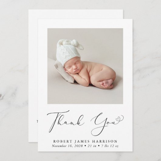 Minimale foto Dank u geboorteaankondiging (Voorkant / Achterkant)