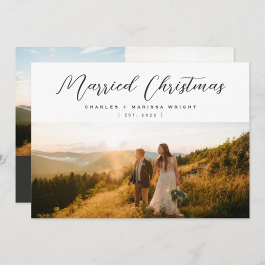 Minimale foto met Elegant-gehuwd kerstscript Feestdagenkaart (Voorkant / Achterkant)