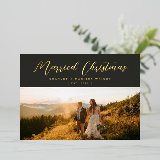 Minimale foto met kerstritten folie feestdagenkaart (Staand Voorkant)