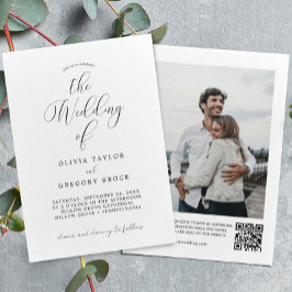 Minimale foto met QR Code Wedding Invitation Kaart