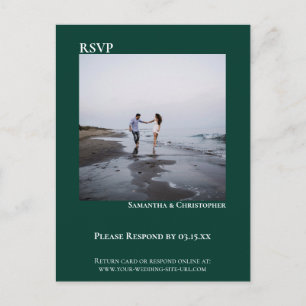 Minimale foto Modern Emerald Green Wedding RSVP Briefkaart
