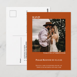 Minimale foto Modern Rust Sinaasappel Wedding RSVP Briefkaart
