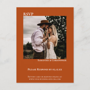 Minimale foto Modern Rust Sinaasappel Wedding RSVP Briefkaart