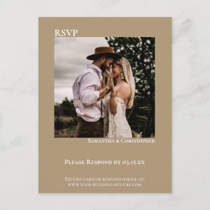 Minimale foto Modern Sandy Tan Wedding RSVP Briefkaart