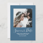 Minimale foto Opslaan Datum | Blauw Save The Date (Voorkant)