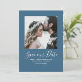Minimale foto Opslaan Datum | Blauw Save The Date (Staand voorkant)