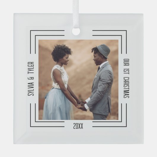 Minimale foto-Passen getrouwd 1 Kerstmis Glas Ornament (Voorkant)