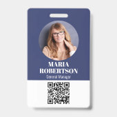 Minimale foto-QR-code (blauw) Badge (Voorzijde)