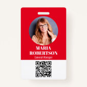 Minimale foto-QR-code Rood van naam werknemer Badge (Voorkant)