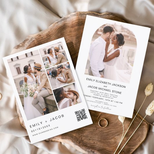 Minimale foto QR code White Wedding Kaart