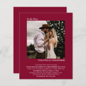 Minimale foto Rode BUDGET bruiloft uitnodigen (Voorkant / Achterkant)