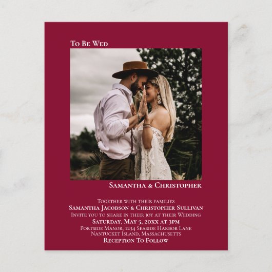 Minimale foto Rode BUDGET bruiloft uitnodigen (Voorkant)