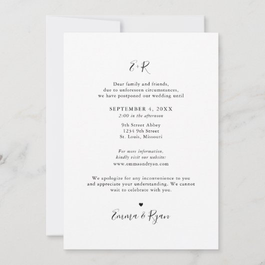 Minimale foto-uitzending bruiloft Datum veranderin Aankondiging (Achterkant)