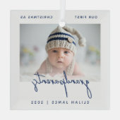 Minimale fotogrootouders 1 Kerstblauw Glas Ornament (Achterkant)