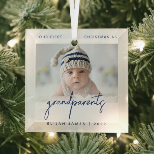 Minimale fotogrootouders 1 Kerstblauw Glas Ornament (Insitu)