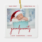 Minimale fotogrootouders 1 Kerstrood Keramisch Ornament (Voorkant)