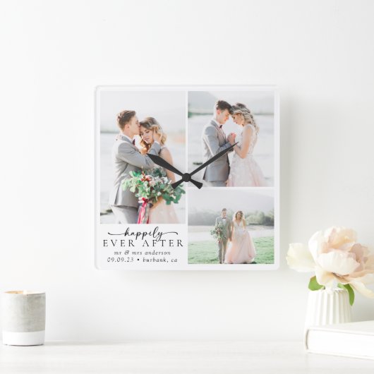 Minimale fotokalligrafie bruiloft vierkante klok (Huis)