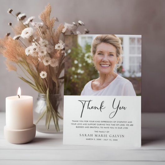 Minimale funderale moderne legante foto bedankkaart