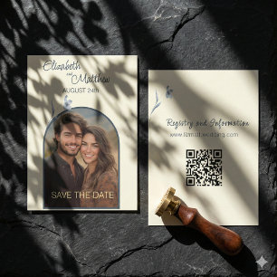Minimale Gebogen Blauwe Bloemige Crème Foto Bruilo Save The Date