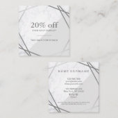 Minimale geometrische marmer grijze zilverkorting vierkante visitekaartje (Voorkant / Achterkant)