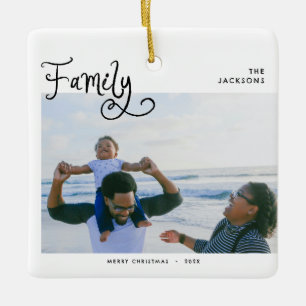 Minimale gezinsfoto Whimsical Prettig Kerstfeest Keramisch Ornament