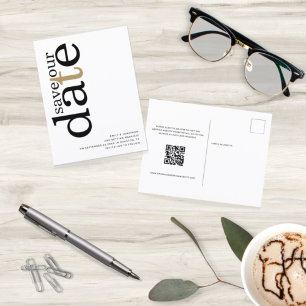 Minimale Gold Black White QR Code Save the Date Briefkaart