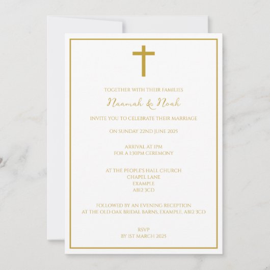 Minimale Gold Cross bruiloft uitnodiging (Voorkant)