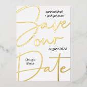 Minimale Gold Foil-script: datum opslaan Folie Uitnodiging (Voorkant)