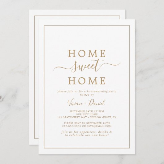 Minimale Gold Home Sweet Home Housewarming Party Kaart (Voorkant / Achterkant)