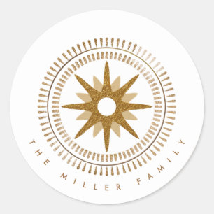 Minimale Gold Starburst Medallion Familienaam Ronde Sticker