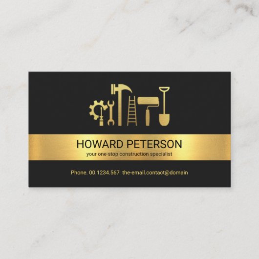 Minimale Gold Stripe Handyman Tools Contractant Visitekaartje (Voorkant)