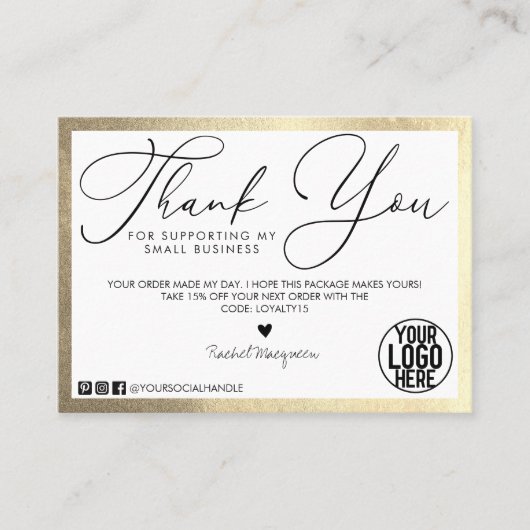 Minimale Gold White Black Script Klant Hartelijk d Visitekaartje (Voorkant)