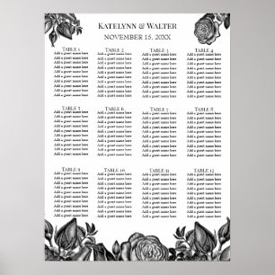 Minimale Gothic Wedding Black and White Roses Poster