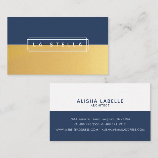 Minimale Goud & Marine Split | geometrisch Lijst Visitekaartje (Voorkant / Achterkant)